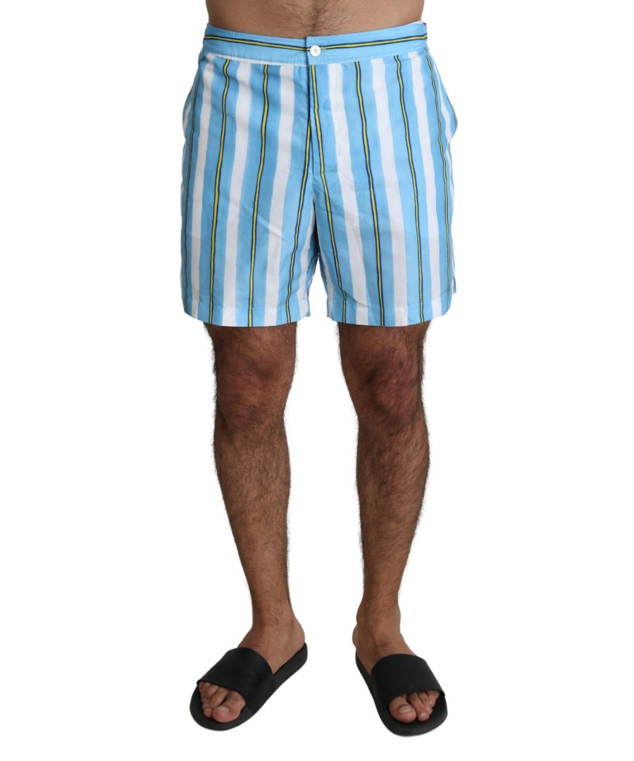 Dolce & Gabbana Mens Striped Expandable Swim Shorts - Blue - Size 3XL