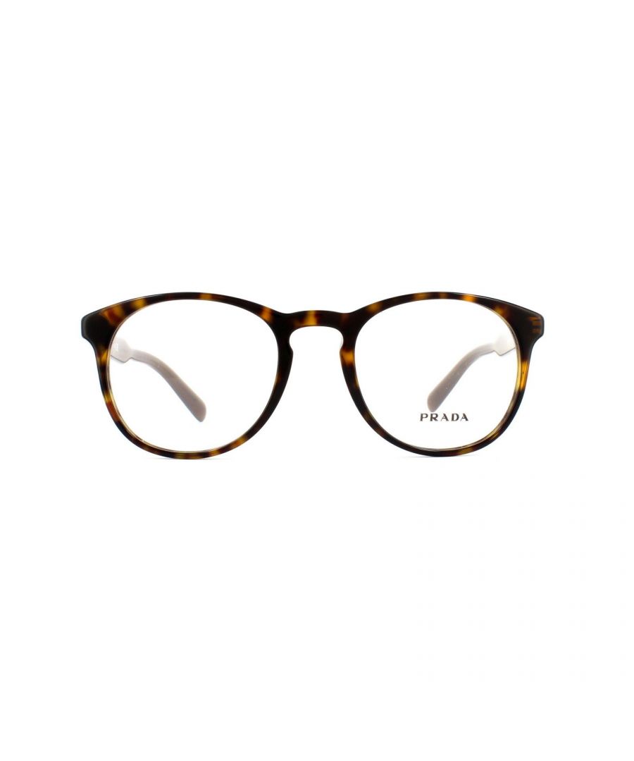 Prada 19SV 2AU1O1 glasses frames have a Havana frame which is made of plastic and has a round shape and are for Men