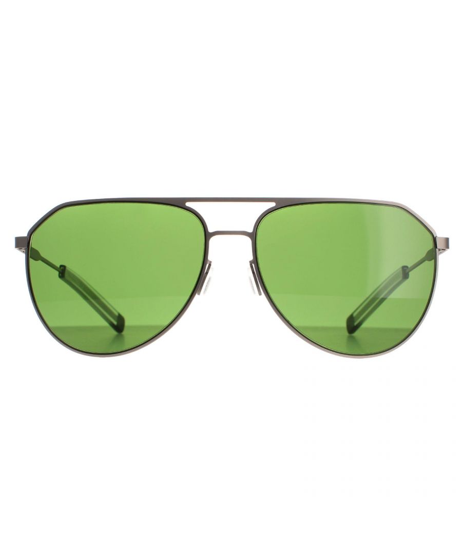 Salvatore Ferragamo Aviator Mens Matte Light Ruthenium Green SF219S  are an aviator style crafted from lightweight metal. Adjustable nose pads ensure all day comfort while the thin temples are engraved with the Ferragamo logo for authenticity.