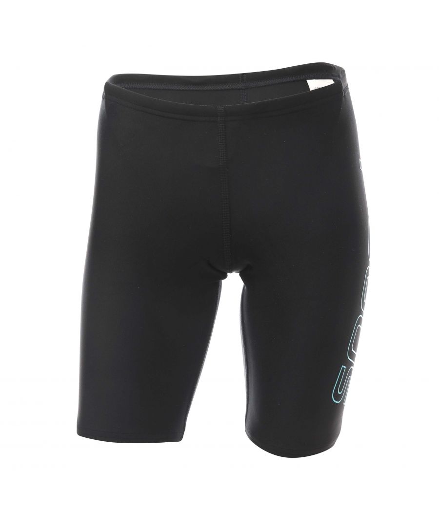 Boys Speedo Boom Logo Placement Jammer Swim Short in black blue.- Internal drawcord.- Front lined.- Durable chlorine resistant fabric.- Stylish logo print design.- Boom Logo Placement Jammer.- Body: 80% Nylon  20% Polyester. Lining: 100% Polyester.- Ref: 812407F888