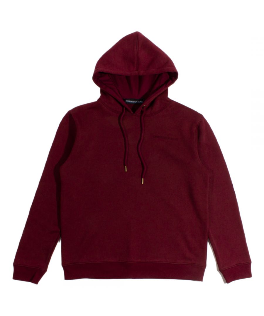 Christian Rose Burgundy pullover hoodie features the brand name on the left on the chest.