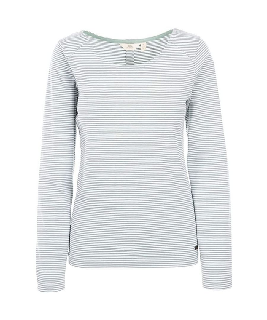 Garen geverfde top met strepen Brede hals Contrasterende binnenste nekbinding Plooidetail aan de achterkant 95% Katoen, 5% Elastaan Borstomvang Trespass Dames (ca.): XS / 81 cm, S / 86 cm, M / 91,4 cm, L / 96,5 cm, XL / 101,5 cm , XXL / 106,5 cm.