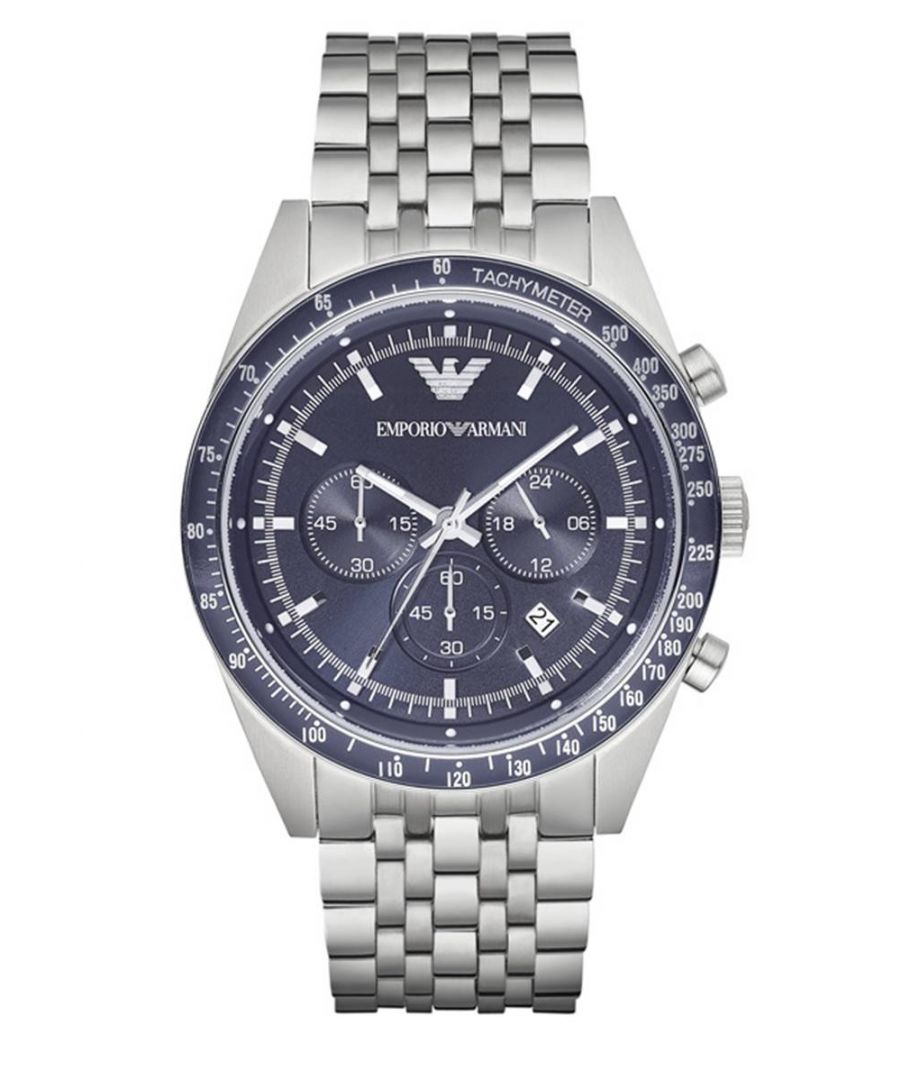Roestvrijstalen Emporio Armani-horloge met blauwe wijzerplaat AR6072. Dit populaire horloge van Armani is beschikbaar voor gratis standaard verzending op D2Time. EAN 4053858508613