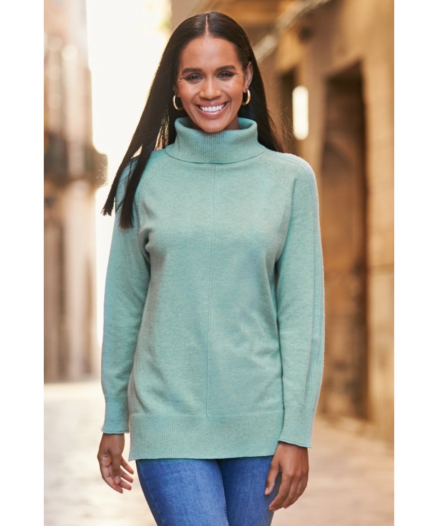 Image for Sea Green Seam Detail Roll Neck Jumper