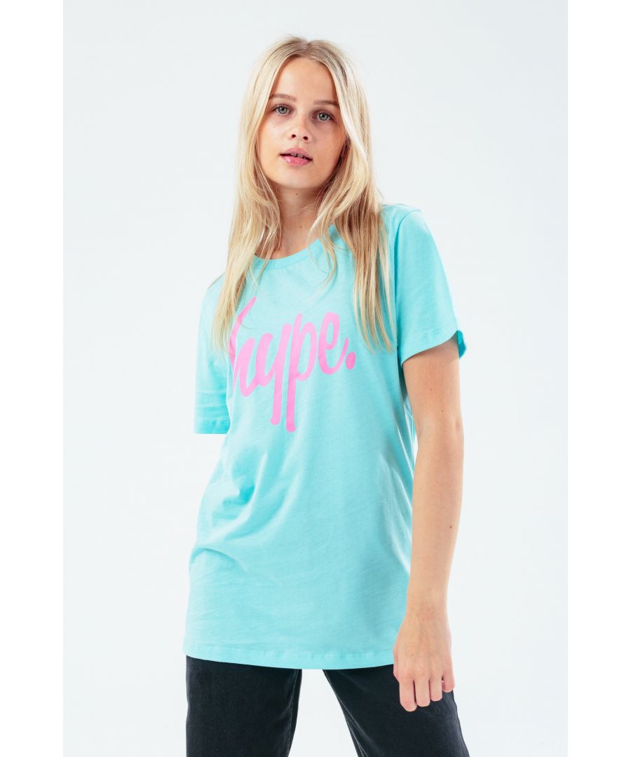 Image for Hype Blue Marl & Pink Script Kids T-Shirt