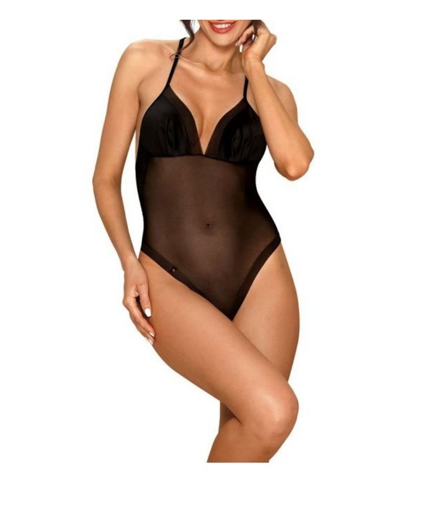 The stunning Obsessive Alifini Teddy offers simple and pure elegance, the back reveals a mesmerising wing formation.\nThe black mesh Teddy is sheer with opaque cups. An adjustable neck strap for a great fit, fits large and small busts, with crotch closure.