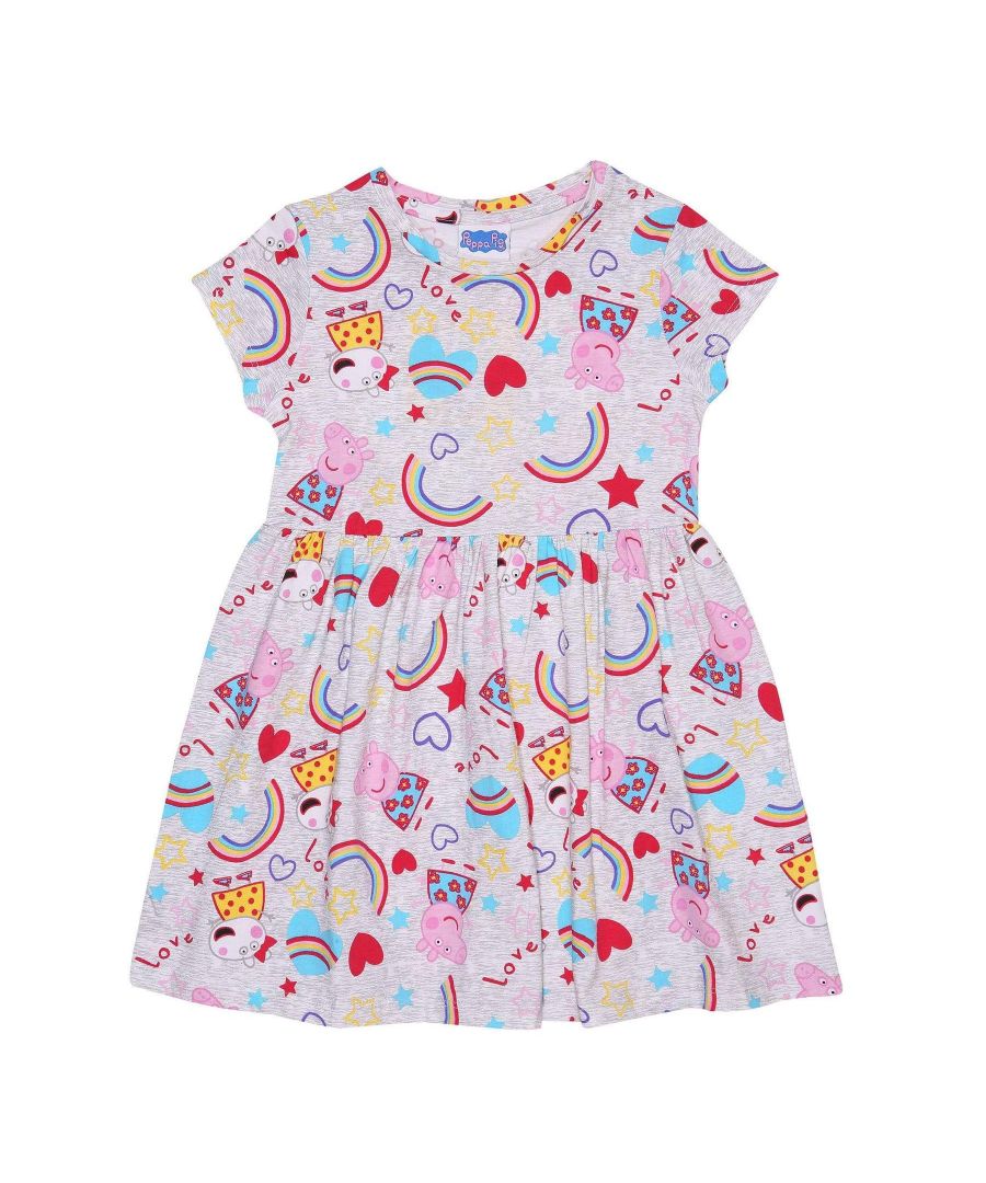 Material: 95% Cotton, 5% Elastane. Design: Hearts, Rainbow. Neckline: Crew Neck. Sleeve-Type: Short-Sleeved. 100% Officially Licensed. Characters: Peppa Pig.