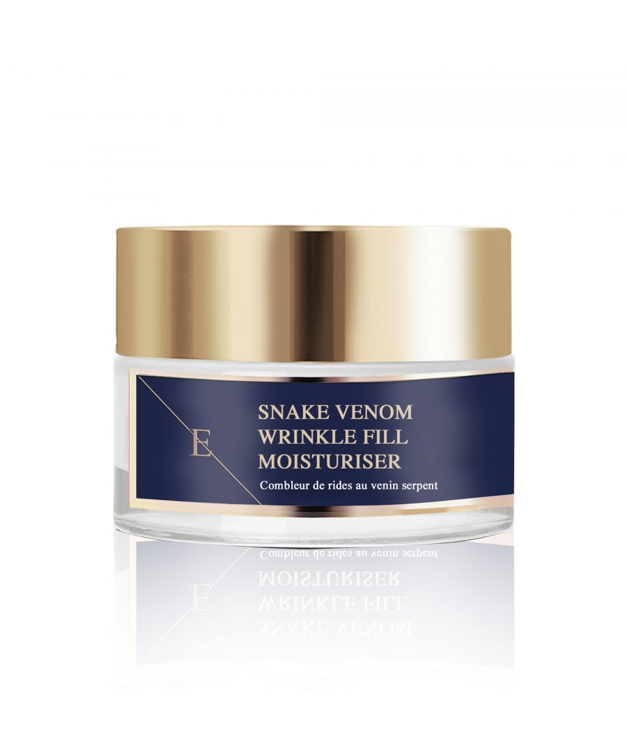 Wrinkle Fill Snake Venom Moisturiser contains synthetic snake venom peptide that is designed to relax expression lines that are known to cause wrinkles. This peptide combined with hydration boosting hyaluronic acid and collagen together aims to make the skin look visibly smoother, younger and plumper.\nSnake Venom Peptide\nSnake Venom Peptide Snake Venom Peptide is a synthetic peptide that replicates the effects of Waglerin 1, component that is found in the poisonous Temple Viper snake. It works by reducing muscular contractions in the face and reduces cell movement; thereby keeping the skin smooth and aiming to reduce wrinkles and fine lines.\n\nHyaluronic Acid\n\nHyaluronic Acid is naturally found in our skin, as we age our body's natural production of hyaluronic acid slows down. Hyaluronic acid is a key element making the skin looking plump and youthful as it hold moisture 1000 times its own weight. Our hyaluronic acid is called Sodium Hyaluronate and it is smaller size of hyaluronic acid that is able to penetrate and hydrate more deeper levels of the skin than normal hyaluronic acid.\nArgan Oil\nAlmond Oil\nVitamin E\nShea Butter\nCollagen\n\nCollagen is naturally found in our skin and as we age the production of collagen slows down. As an skincare ingredient collagen aims to boost plumpness and the look of the skin by bringing moisture and hydration to the skin.\n\nDirections for use: Apply pea-sized amount of the cream on cleansed face, neckline and neck in the morning.