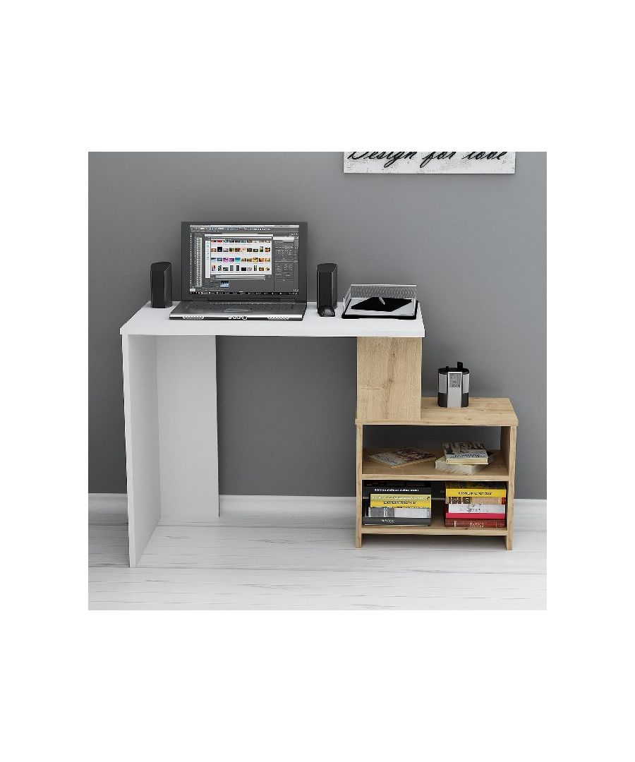 This modern and functional desk is the perfect solution to make your work more comfortable. Suitable for supporting all PCs and printers. Thanks to its design it is ideal for both home and office. Mounting kit included, easy to clean and easy to assemble. Color: White, Oak | Product Dimensions: W120,5xD50xH75 cm | Material: Melamine Chipboard | Product Weight: 22 Kg | Supported Weight: 30 Kg | Packaging Weight: 23 Kg | Number of Boxes: 1 | Packaging Dimensions: 94x55x10 cm.