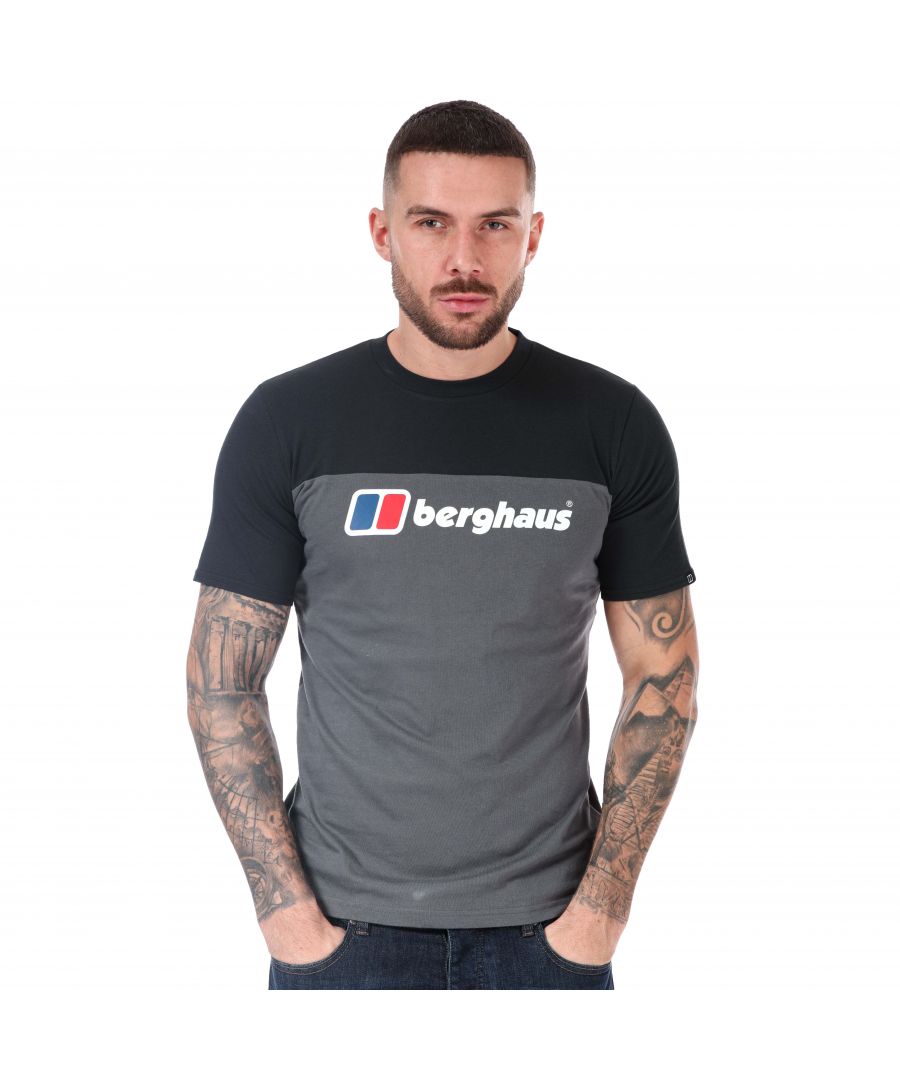 Mens Berghaus Colour Split T- Shirt in grey black.- Crew neck.- Short sleeves.- Printed branding.- Straight hem.- 100% Cotton.- Ref: 4A001271CU3