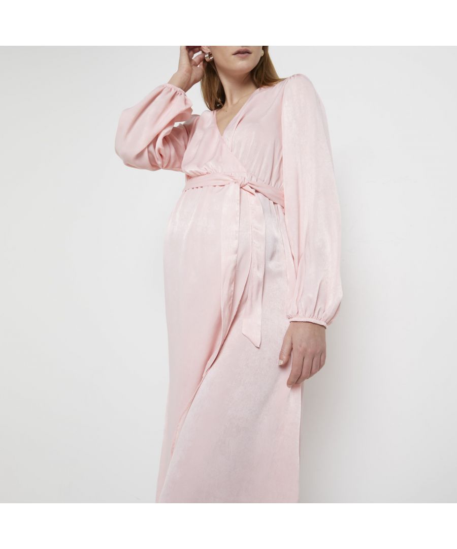 River Island Womens Wrap Midi Dress Maternity Pink Satin - Size 6 UK