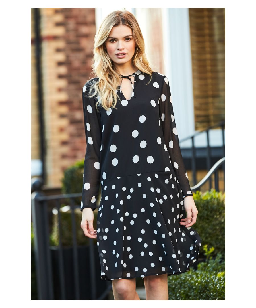 Image for Black & White Spot Print Fluted Hem Shift Dress