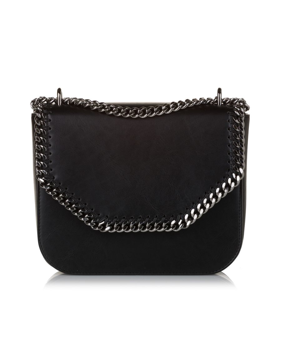 VINTAGE. RRP AS NEW. The Falabella features a faux leather body, a silver tone chain strap, a front flap with a magnetic snap button closure, and an interior slip pocket.Exterior Top Scratched. Lock Scratched. \n\nDimensions:\nLength 18cm\nWidth 22cm\nDepth 5cm\nShoulder Drop 55cm\n\nOriginal Accessories: Dust Bag\n\nSerial Number: 455139 W9956 SP17 495151 16\nColor: Black\nMaterial: Fabric x Others\nCountry of Origin: Italy\nBoutique Reference: SSU163949K1342\n\n\nProduct Rating: GoodCondition\n\nCertificate of Authenticity is available upon request with no extra fee required. Please contact our customer service team.