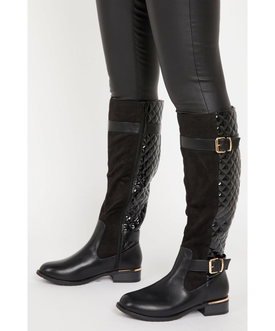 - Quilted finish  - Faux leather  - Knee high  - Patent detail   - Buckle side  - Inner zip closure  - Upper & sole: synthetic, Lining: textiles