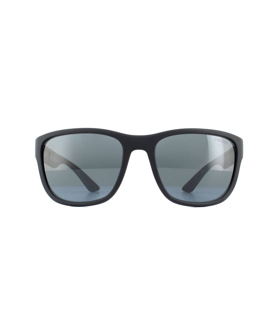 Prada Sport Sunglasses PS01US UFK5L0 Grey Rubber Dark Grey Mirror are an easy to wear rectangular style. The bold style features thick temples with the red Prada Sport logo. A rubberised finish gives a sporty feel and the rubber inserts on the insides of the temples help to hold the sunglasses in place.