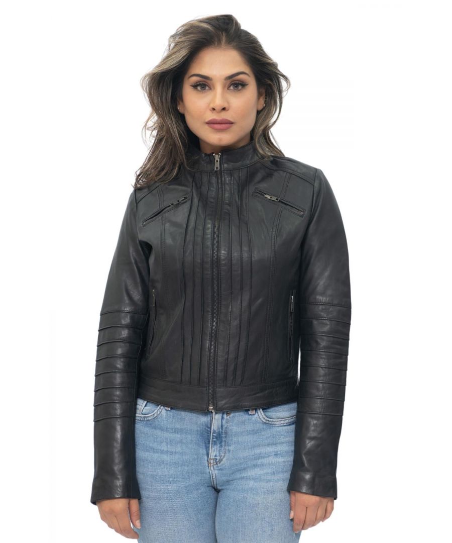 Infinity Leather Womens Biker Jacket-Konya - Black - Size 16 UK
