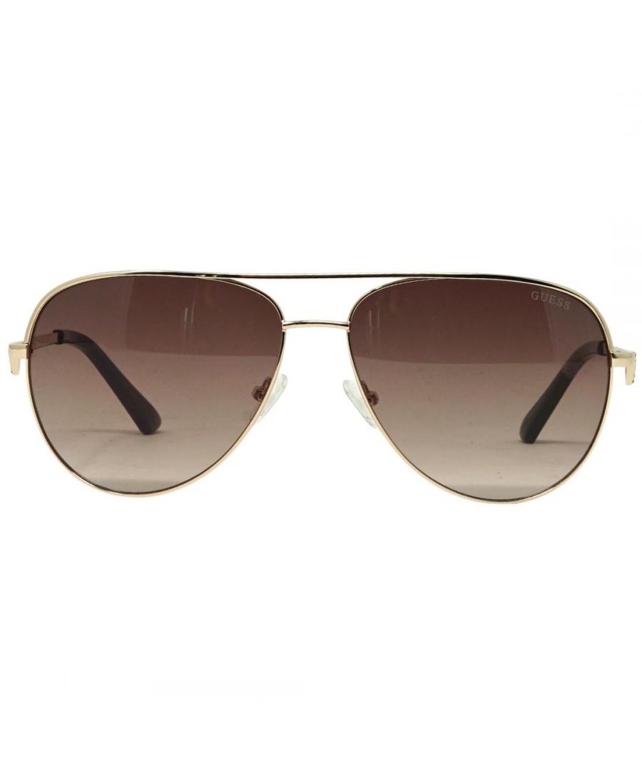 Guess GF6098 32F Gold Sunglasses. Lens Width = 64mm. Nose Bridge Width = 15mm. Arm Length = 140mm. Sunglasses, Sunglasses Case, Cleaning Cloth and Care Instrtions all Included. 100% Protection Against UVA & UVB Sunlight and Conform to British Standard EN 1836:2005