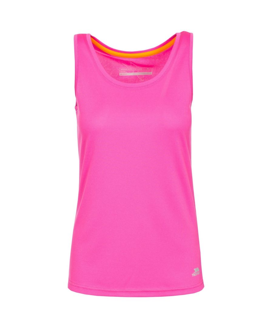 Vest top with reflective Trespass prints. Contrast inner back neck binding. Quick dry. 100% polyester. Trespass Womens Chest Sizing (approx): XS/8 - 32in/81cm, S/10 - 34in/86cm, M/12 - 36in/91.4cm, L/14 - 38in/96.5cm, XL/16 - 40in/101.5cm, XXL/18 - 42in/106.5cm.