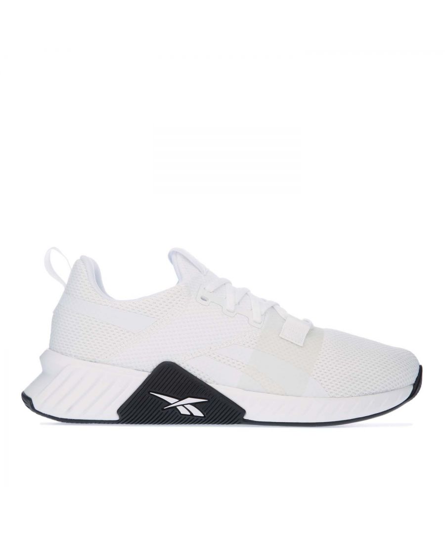 Mens Reebok Flashfilm Train 2 Trainers in white - black.- Breathable mesh upper.- Lace up closure.- Padded collar.- Webbing heel pull for easy on-off.- Lightly padded tongue with woven Reebok brand tab.- Comfortable textile lining.- Removable cushioned sockliner.- Lightweight  ultra-responsive FLASHFILM™ polyurethane midsole.- Rubber outsole for traction and durability.- Textile and synthetic upper  Textile lining  Synthetic sole.- Ref: FY3945