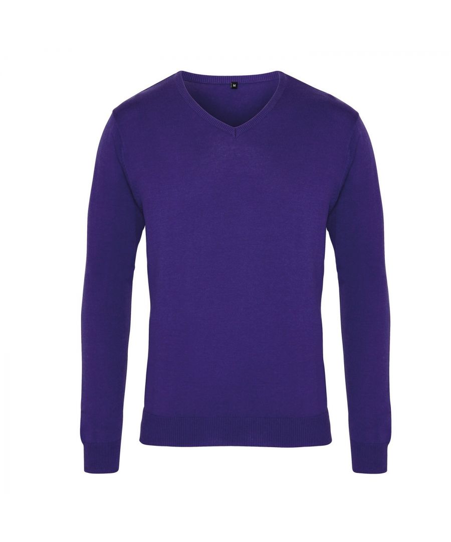 Premier Mens Knitted Cotton Acrylic V Neck Sweatshirt (Purple) - Size 2XL - Secret Sales