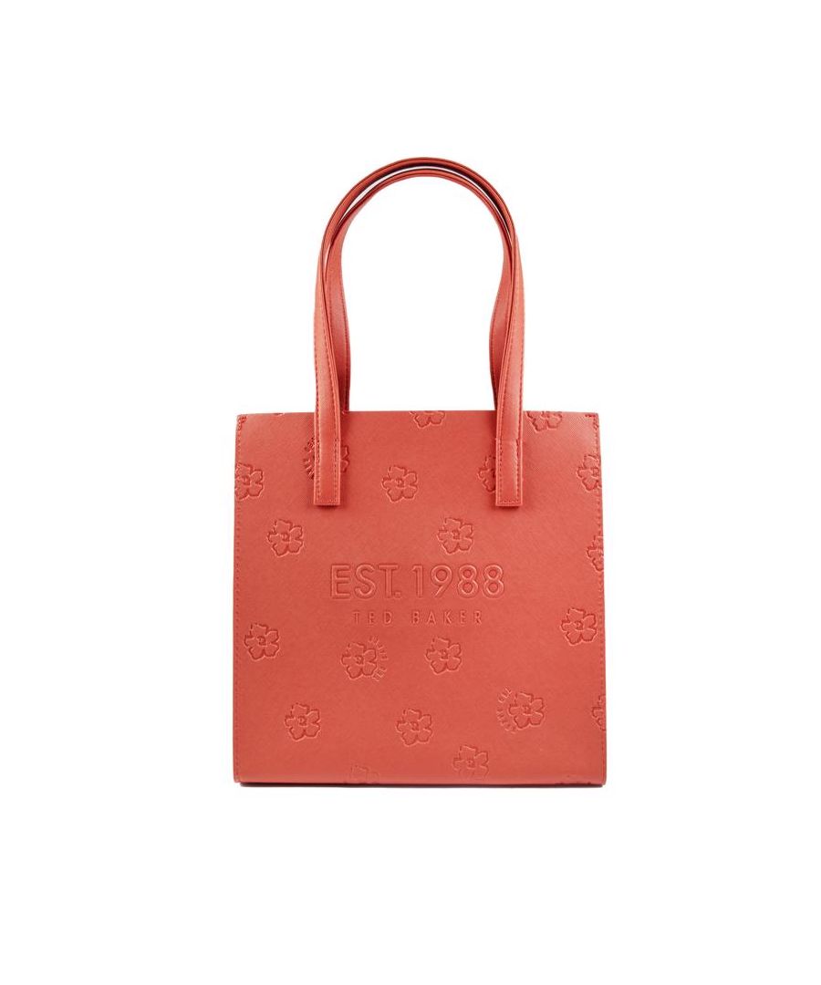 Womens red Ted Baker lukicon shopper bag, manufactured with polyvinyl. Featuring: twin top handles, debossed branding and height 25cm x width 25cm x depth 10cm.