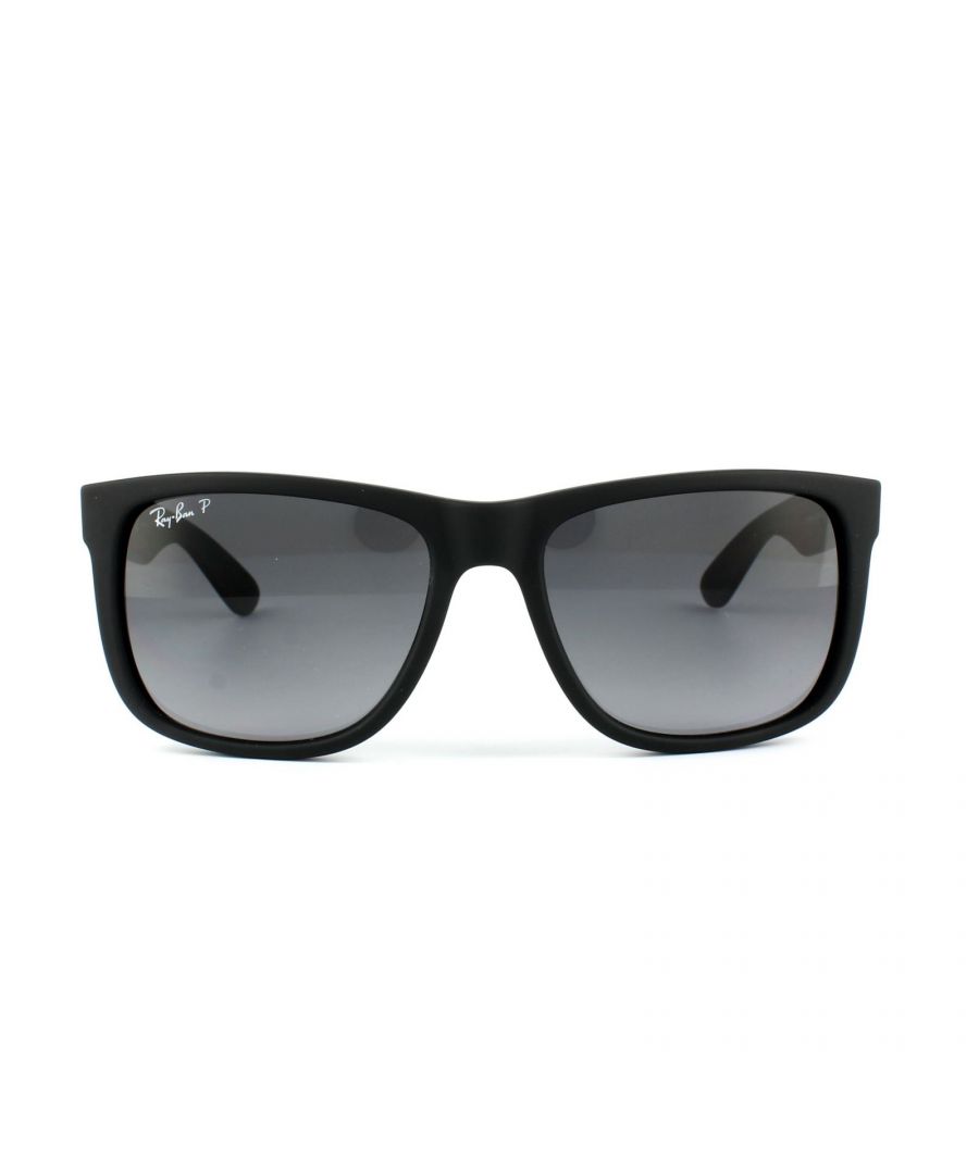 Ray-Ban Sunglasses Justin 4165 622/T3 Black Rubber Grey Gradient Polarized are inspired by the Original Wayfarer 2140 and are one of the coolest designs throughout the entire Ray-Ban collection. Justin is a bold style that features large, boxy lenses that suit most face shapes and they share the same winged temples as the classic 2140. The propionate plastic frame is super lightweight for comfort and theyâ€™re available in bright, fresh colours as well as the traditional choices. The Ray-Ban Justin is part of the Highstreet collection and are therefore a more affordable choice.