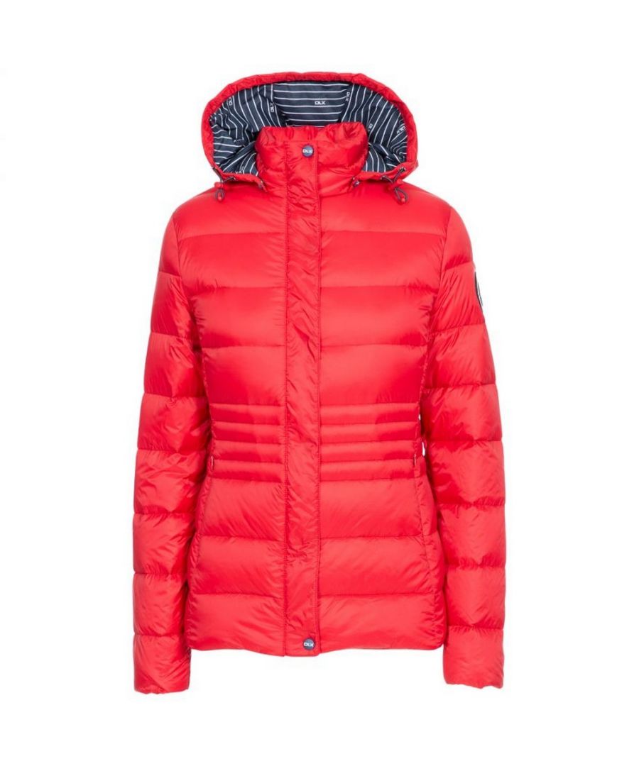 Lining Material: 100% Polyester. Material: 100% Polyester. Filling Material: 90% Down, 10% Feather. Design: Quilted. Fit: Regular. Badge. Fabric Technology: DLX, Woven. Neckline: Hooded. Sleeve-Type: Long-Sleeved. Hood Features: Adjustable. Jacket/Coat Style: Puffer. Length: Regular. Pockets: 1 Inner Pocket, 2 Zip Pockets. Fastening: Drawstring, Snap-on.