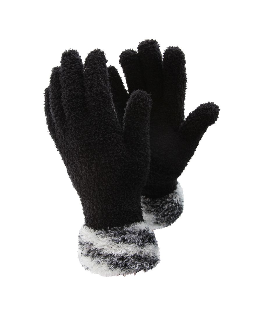 Image for FLOSO Ladies/Womens Fluffy Extra Soft Winter Gloves With Patterned Cuff (Black/Grey)