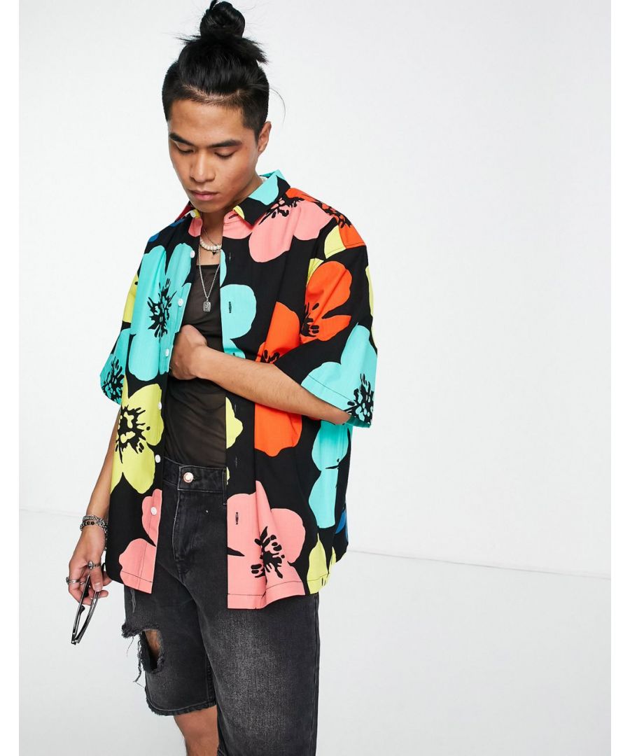 Shirt by ASOS DESIGN Add-to-bag material Spread collar Button placket Drop shoulders Oversized fit Sold by Asos
