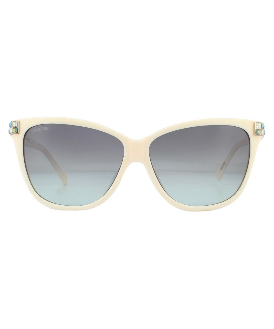 Swarovski Sunglasses SK0137 57B Shiny Beige Gradient Smoke are a lovely cat eye style with some gorgeous Swarovski crystals in a  double row set at the temples.