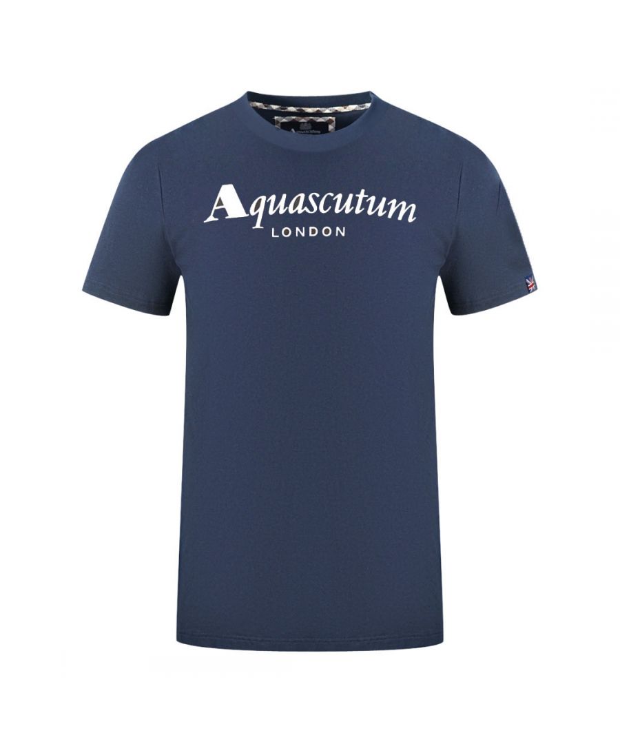Aquascutum Mens London Brand Logo Navy Blue T-Shirt - Size Medium