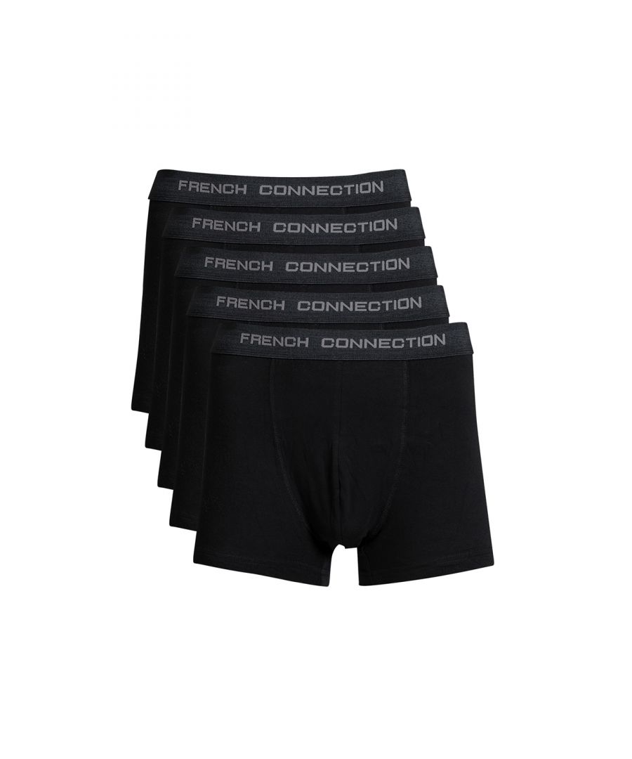 Refresh your everyday essentials with this five pack of French Connection boxers. Features elastic waistband with FC branding logo. Made from stretch cotton fabric to ensure comfortable wear.