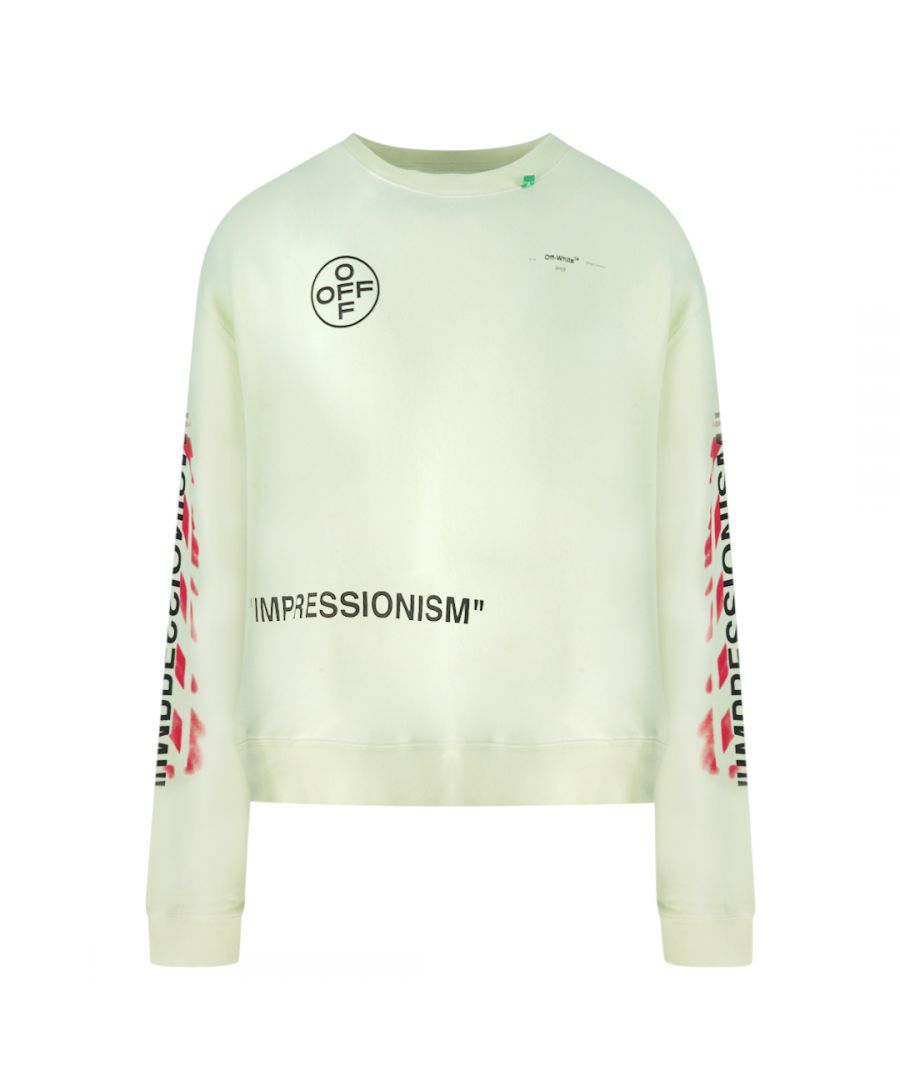 Off-White Pink Diagonal Stencil Arrows White Sweatshirt. Off-White White Jumper. Impressionism Design. Marker Signature Off-White Cross Logo On The Back. 100% Cotton. Style Code: OMBA025R190030150228