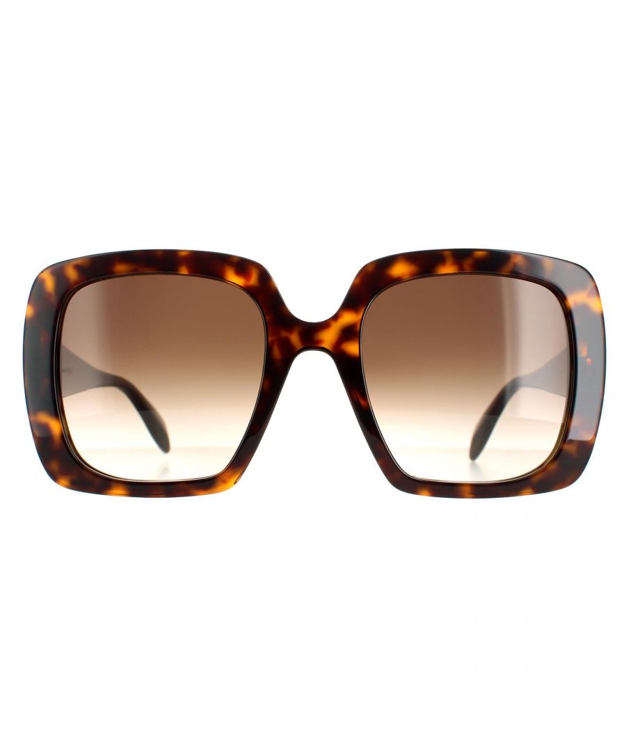 Alexander McQueen Square Womens Tortoise Brown Gradient AM0378S  Sunglasses are a classy square style crafted from lightweight acetate. The Alexander McQueen logo is embedded on the slim temples for brand authenticity.