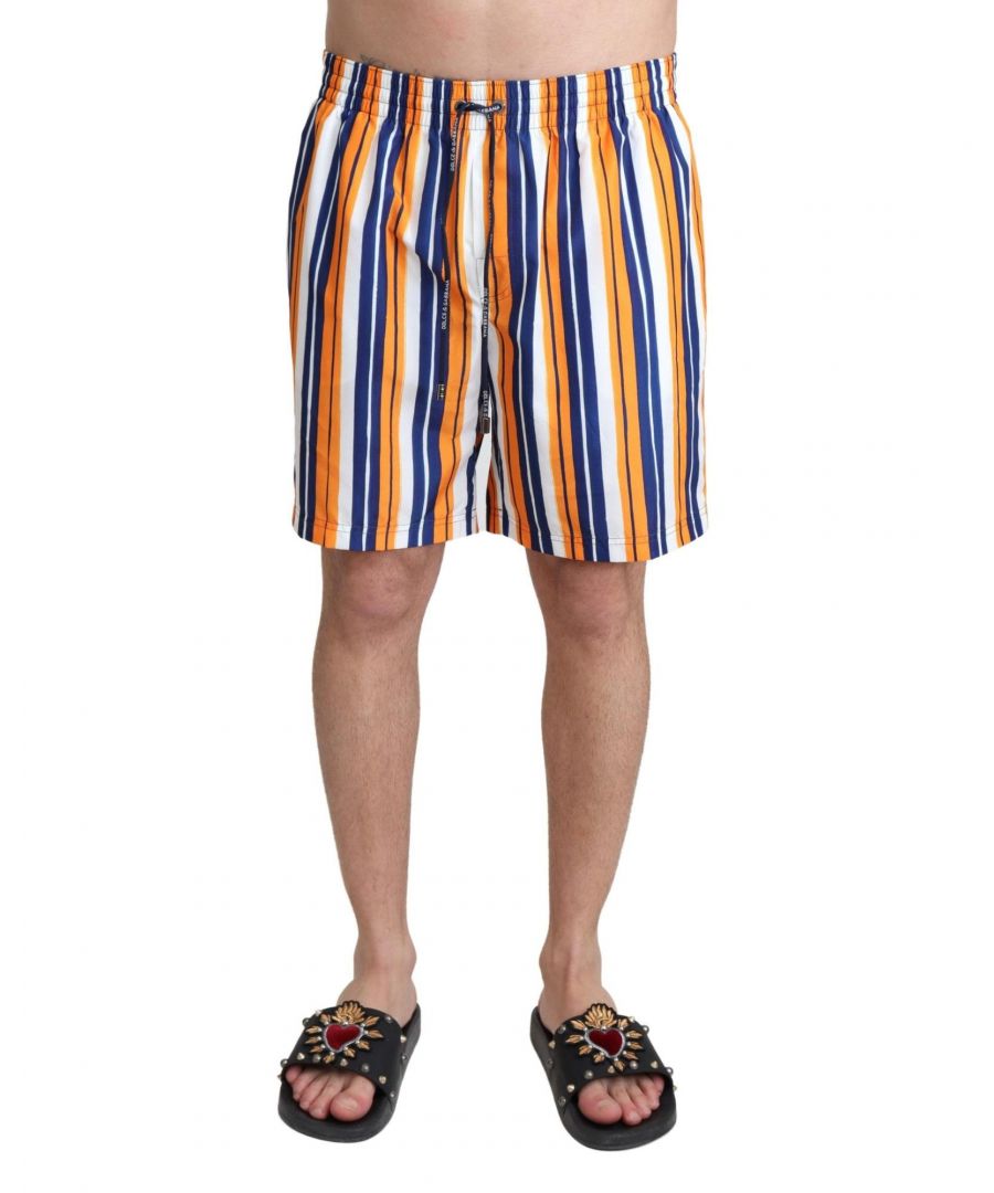 Dolce & Gabbana Mens Striped Beachwear Swimshorts - Multicolour - Size Small