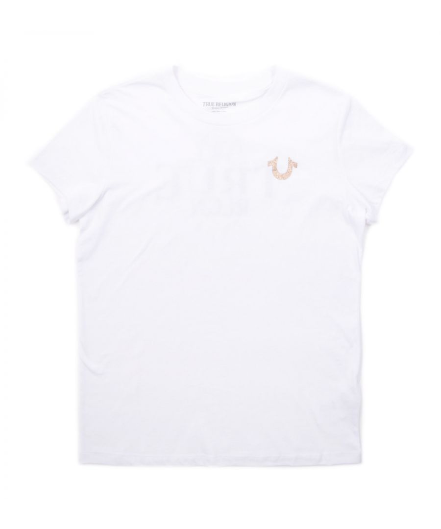 True Religion Womens Glitter Logo Short Sleeve T-Shirt - White - Size Small