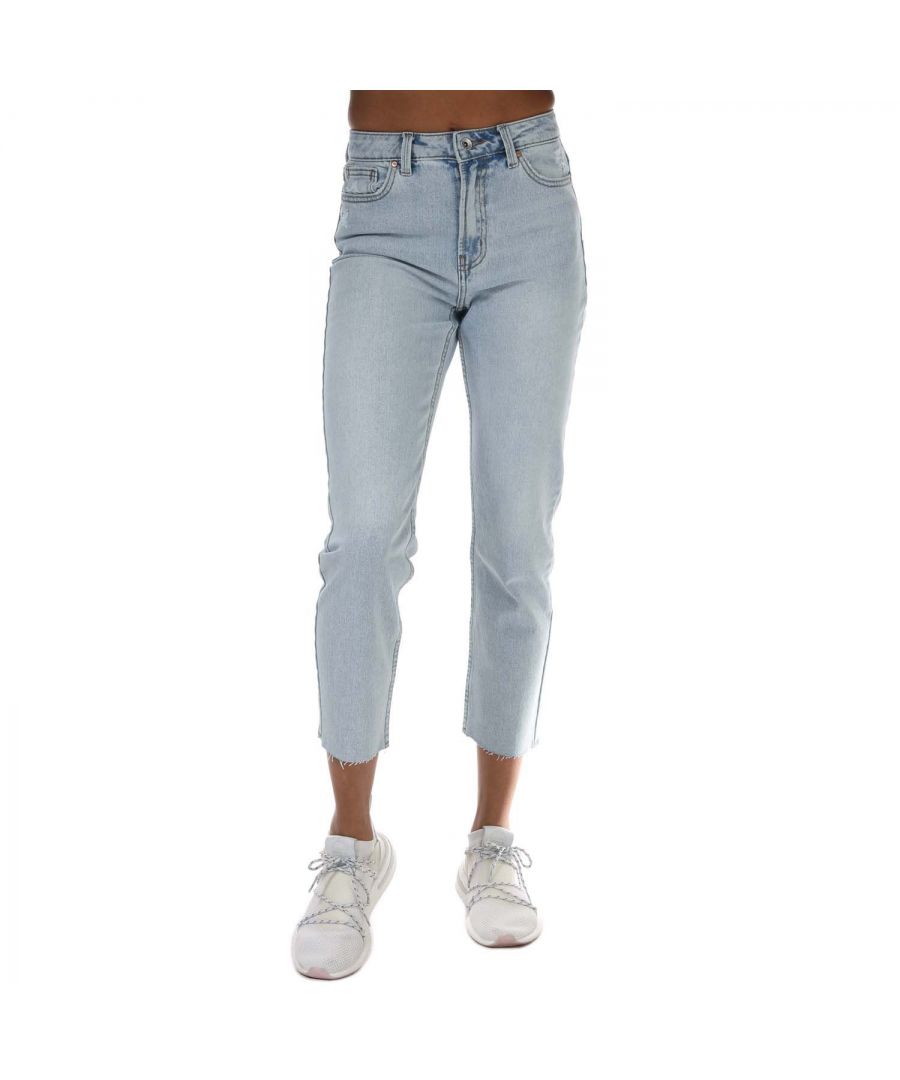 Only Emily rechte gescheurde jeans met hoge taille voor dames, lichtblauw