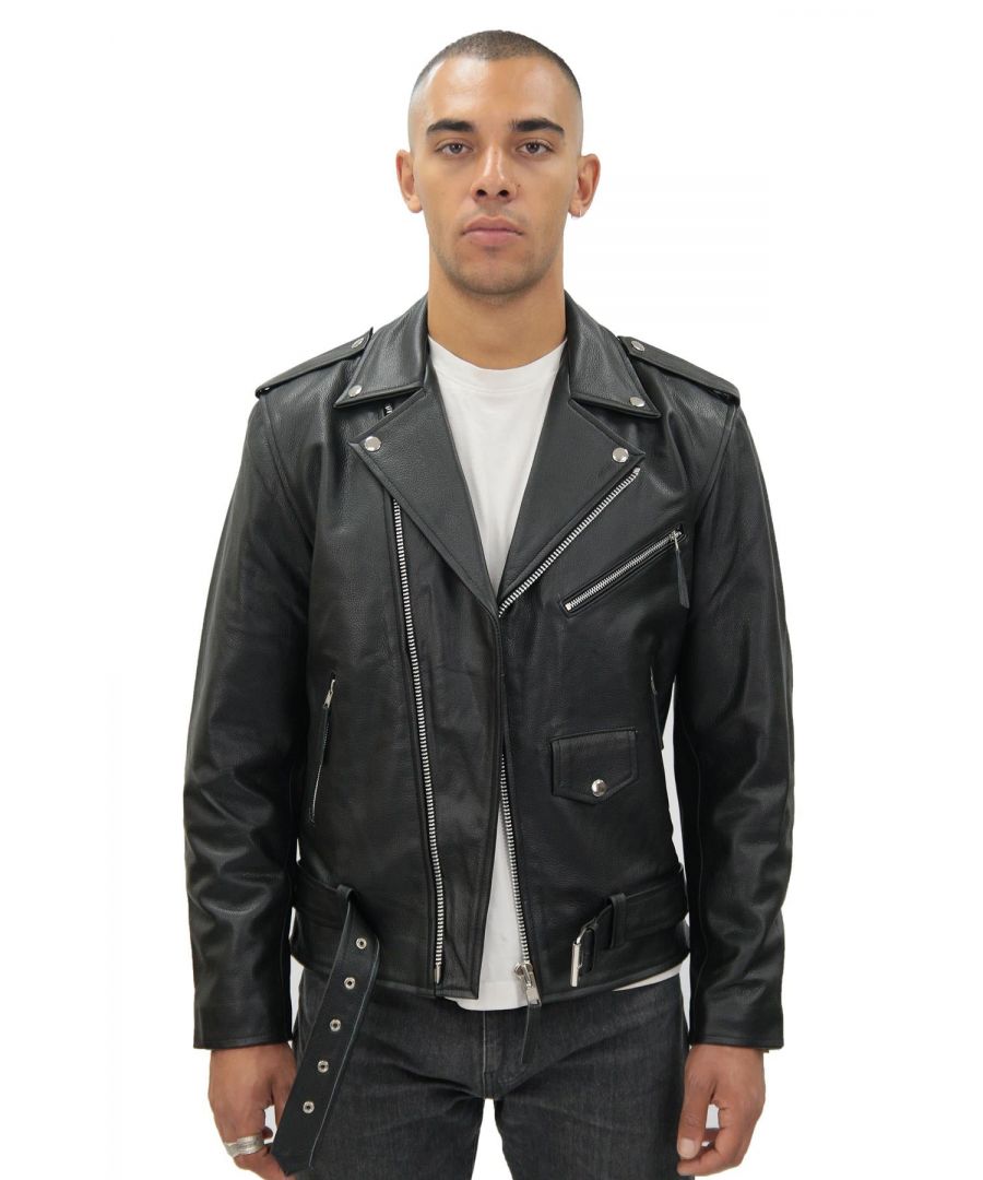 Infinity Leather Mens Cow-Hide Black Brando Jacket -Venice - Size 8XL