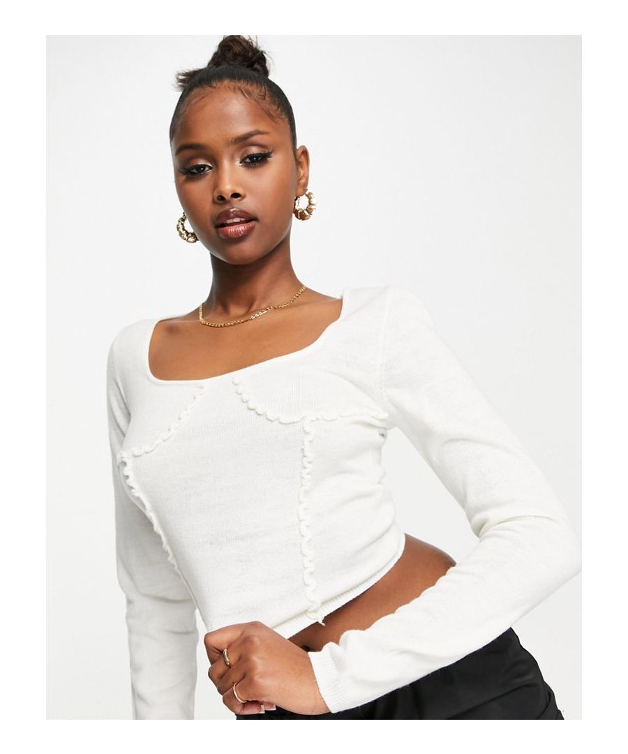 Top by ASOS DESIGN Cute top Round neck Long sleeves Frill details Ribbed trims Regular fit Sold by Asos