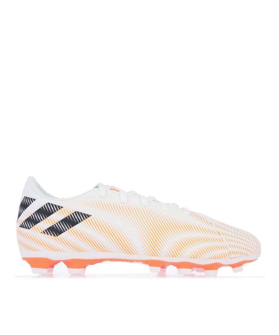 Junior Boys adidas Nemeziz.4 FG Football Boots in white.- Synthetic upper.- Lace closure.- Padded ankle collar.- Reinforced heel counter.- Recreational children's football boots designed for playing on natural and artificial grass.- Synthetic upper  Synthetic lining  Synthetic sole. - Ref.: FW7363J