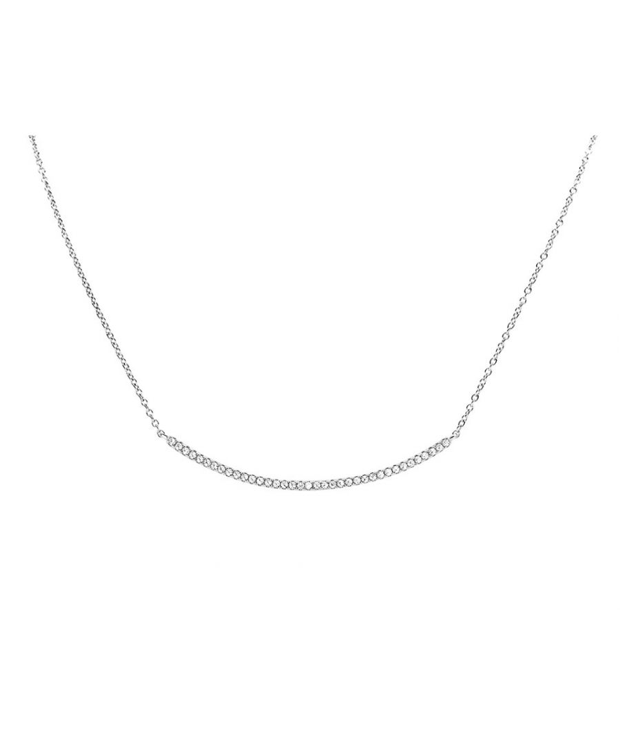 A very pretty and eye-catching 45mm curved bar is entirely covered with lots of little sparkling cubic zirconias, fixed at the centre of the silver chain, adjustable up to 18
