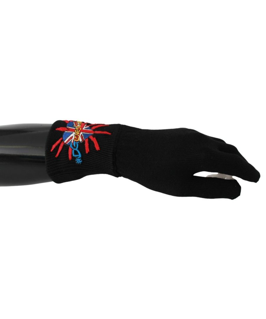 Dolce & Gabbana Mens Embroidered Wool Gloves with London-Inspired Design - Black - One Size