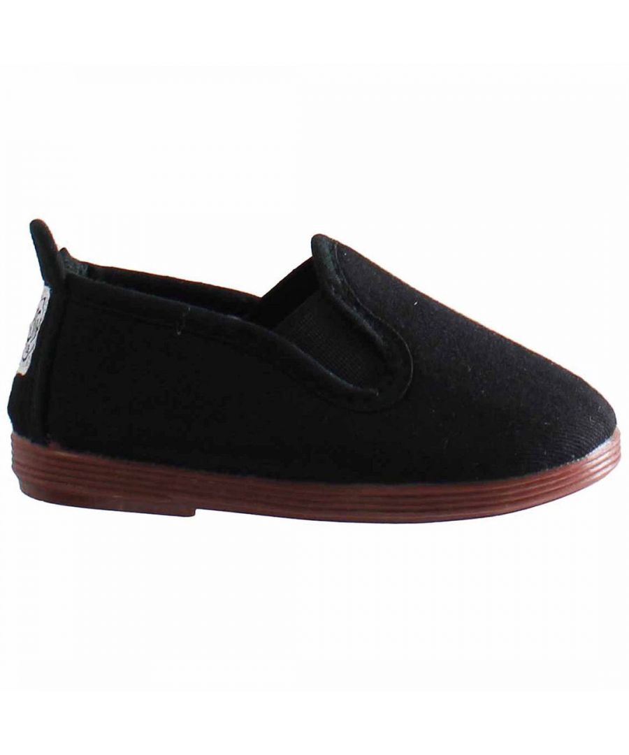 Flossy Pamplona Slip-On Black Canvas Kids Plimsolls 55-NEGRO BLACK