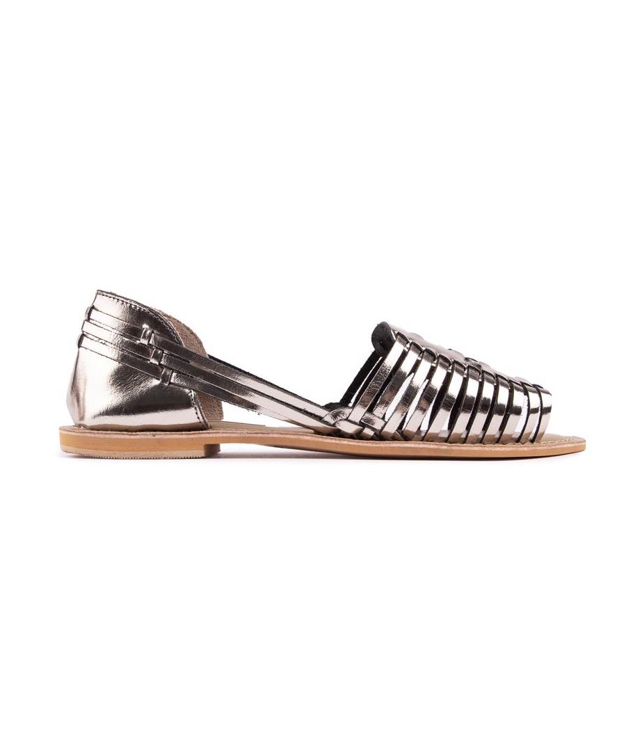 Womens metallic Solesister tara flat sandals, manufactured with leather and a eva sole. Featuring: woven real leather upper and flexi outsole.