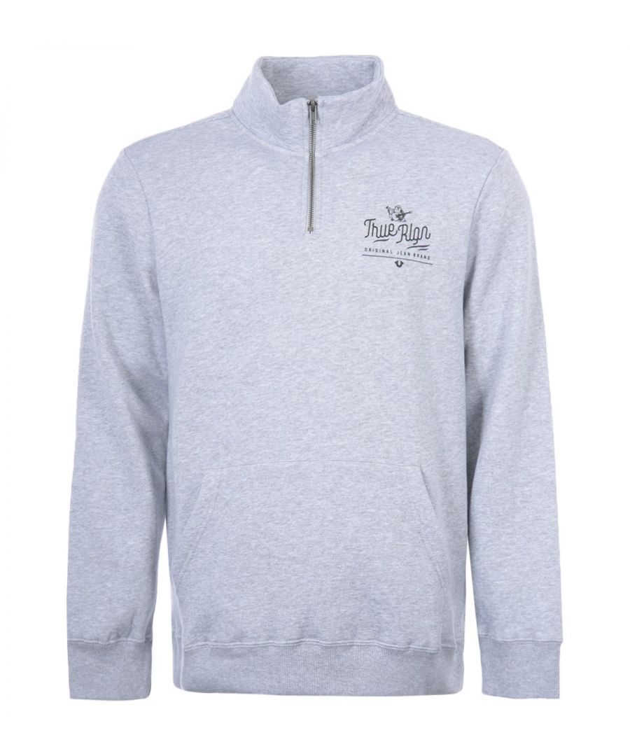 True Religion sweatshirt met logo-folieprint en halve rits voor heren, grijs