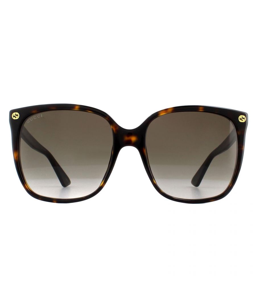 Gucci Sunglasses GG0022S 003 Havana Grey Gradient have a simple squared off shape with the stylish GG logos at the front temples and a bee detail on the temple tip.