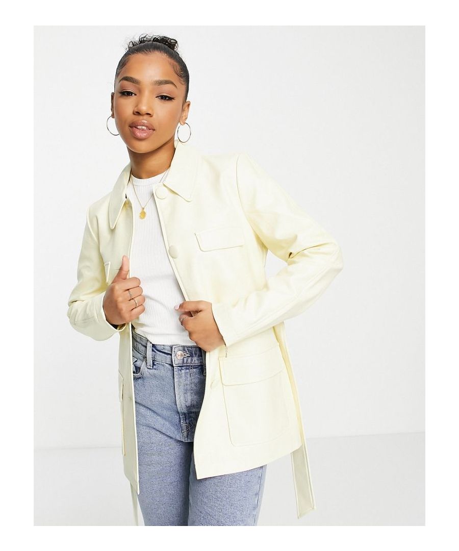 Shacket by Miss Selfridge Layer up Spread collar Button placket Tie waist Functional pockets Regular fit Sold by Asos