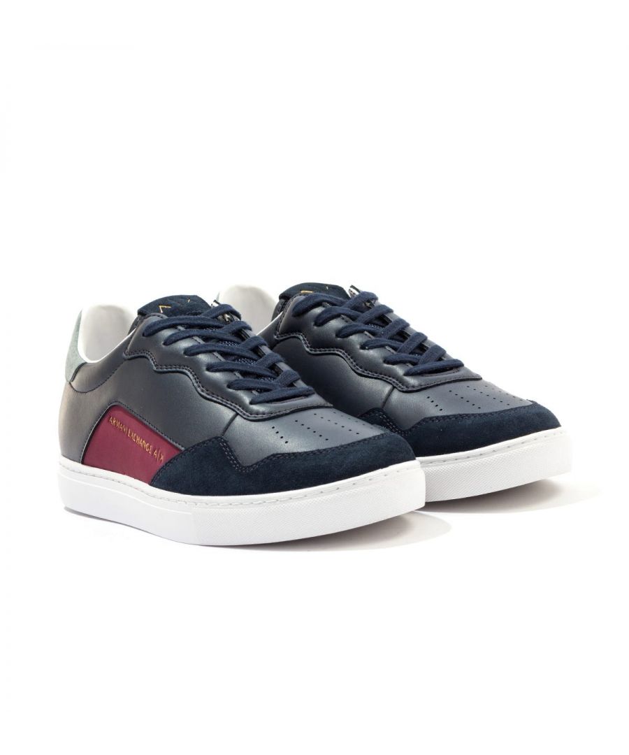 Image for Armani Exchange Leather Trainers - Navy & Grey