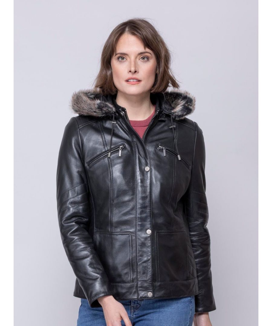 Image for Abbie Hooded Leather Jacket in Black