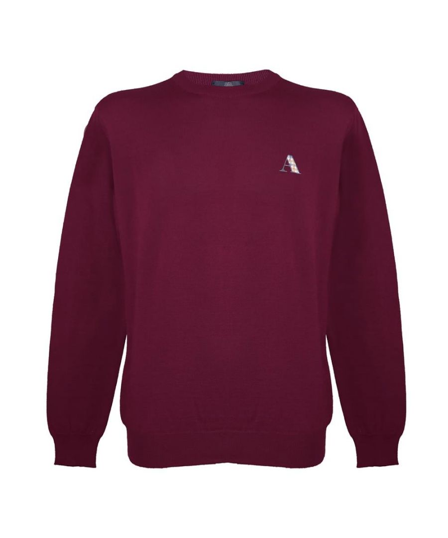 Aquascutum Check A Logo Burgundy Jumper. Aquascutum Check Logo Burgundy Knitwear Sweater. 50% Wool, 50% Acrylic. Branded A In Classic Check On Left Chest. Regular Fit, Fits True To Size. 53Z9 01